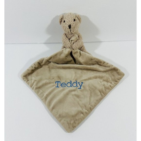 Teddy Bear Baby Blanket Lovey Toy Plush Soft Infant Embroidered Tan Fuzzy Clean - Picture 1 of 10